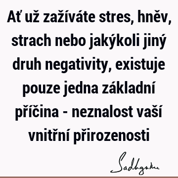 Ať už zažíváte stres, hněv, strach nebo jakýkoli jiný druh negativity, existuje pouze jedna základní příčina - neznalost vaší vnitřní př