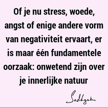 Of je nu stress, woede, angst of enige andere vorm van negativiteit ervaart, er is maar één fundamentele oorzaak: onwetend zijn over je innerlijke