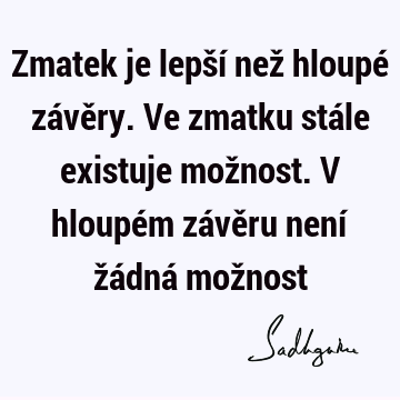 Zmatek je lepší než hloupé závěry. Ve zmatku stále existuje možnost. V hloupém závěru není žádná mož