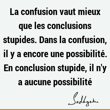 La confusion vaut mieux que les conclusions stupides. Dans la confusion, il y a encore une possibilité. En conclusion stupide, il n
