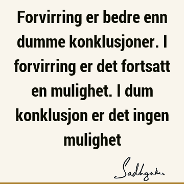 Forvirring er bedre enn dumme konklusjoner. I forvirring er det fortsatt en mulighet. I dum konklusjon er det ingen