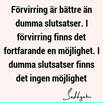 Förvirring är bättre än dumma slutsatser. I förvirring finns det fortfarande en möjlighet. I dumma slutsatser finns det ingen mö