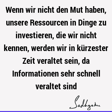 Wenn wir nicht den Mut haben, unsere Ressourcen in Dinge zu investieren, die wir nicht kennen, werden wir in kürzester Zeit veraltet sein, da Informationen