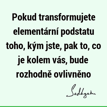 Pokud transformujete elementární podstatu toho, kým jste, pak to, co je kolem vás, bude rozhodně ovlivně