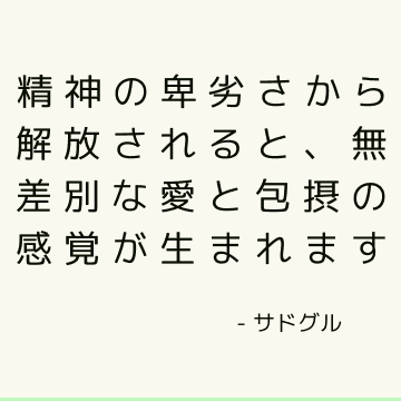 精神の卑劣さから解放されると、無差別な愛と包摂の感覚が生まれます