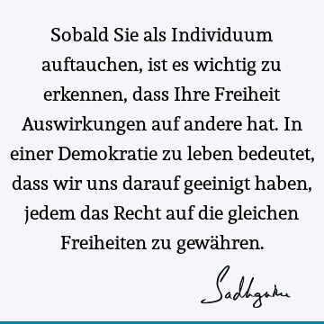 Sobald Sie als Individuum auftauchen, ist es wichtig zu erkennen, dass Ihre Freiheit Auswirkungen auf andere hat. In einer Demokratie zu leben bedeutet, dass