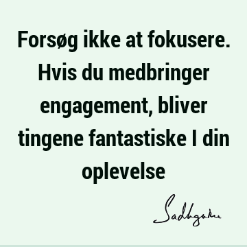 Forsøg ikke at fokusere. Hvis du medbringer engagement, bliver tingene fantastiske i din