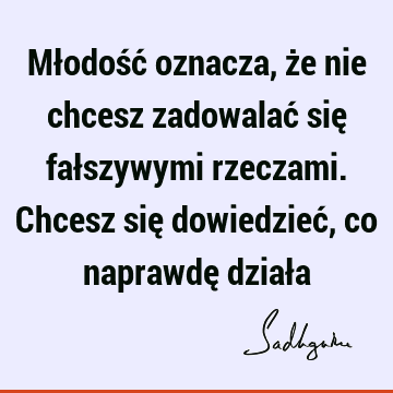 Młodość oznacza, że nie chcesz zadowalać się fałszywymi rzeczami. Chcesz się dowiedzieć, co naprawdę dział