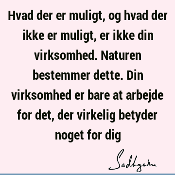 Hvad der er muligt, og hvad der ikke er muligt, er ikke din virksomhed. Naturen bestemmer dette. Din virksomhed er bare at arbejde for det, der virkelig