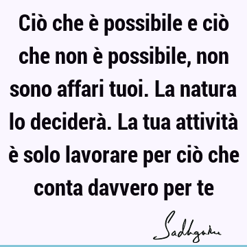 Ciò che è possibile e ciò che non è possibile, non sono affari tuoi. La natura lo deciderà. La tua attività è solo lavorare per ciò che conta davvero per