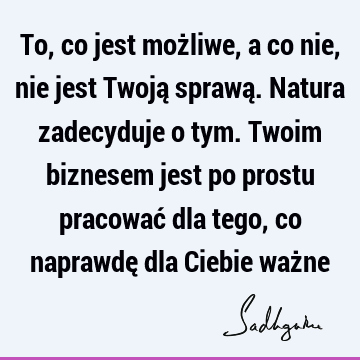 To, co jest możliwe, a co nie, nie jest Twoją sprawą. Natura zadecyduje o tym. Twoim biznesem jest po prostu pracować dla tego, co naprawdę dla Ciebie waż