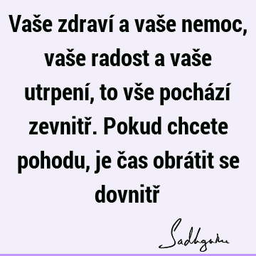 Vaše zdraví a vaše nemoc, vaše radost a vaše utrpení, to vše pochází zevnitř. Pokud chcete pohodu, je čas obrátit se dovnitř