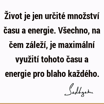 Život je jen určité množství času a energie. Všechno, na čem záleží, je maximální využití tohoto času a energie pro blaho každé