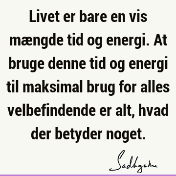 Livet er bare en vis mængde tid og energi. At bruge denne tid og energi til maksimal brug for alles velbefindende er alt, hvad der betyder