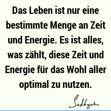 Das Leben ist nur eine bestimmte Menge an Zeit und Energie. Es ist alles, was zählt, diese Zeit und Energie für das Wohl aller optimal zu