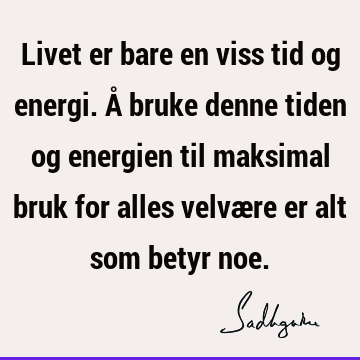 Livet er bare en viss tid og energi. Å bruke denne tiden og energien til maksimal bruk for alles velvære er alt som betyr