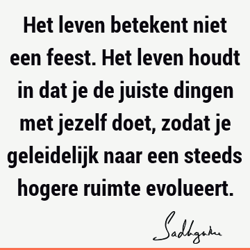 Het leven betekent niet een feest. Het leven houdt in dat je de juiste dingen met jezelf doet, zodat je geleidelijk naar een steeds hogere ruimte