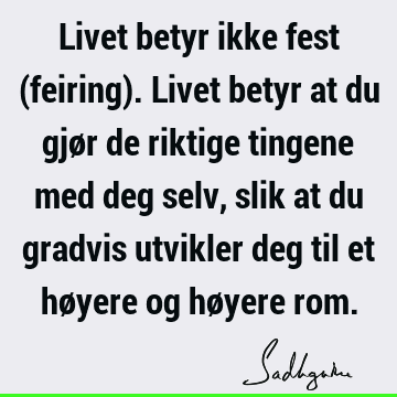 Livet betyr ikke fest (feiring). Livet betyr at du gjør de riktige tingene med deg selv, slik at du gradvis utvikler deg til et høyere og høyere