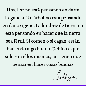 Una flor no está pensando en darte fragancia. Un árbol no está pensando en dar oxígeno. La lombriz de tierra no está pensando en hacer que la tierra sea fé