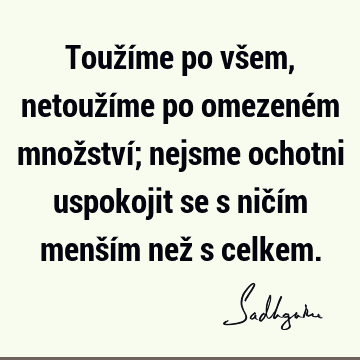 Toužíme po všem, netoužíme po omezeném množství; nejsme ochotni uspokojit se s ničím menším než s