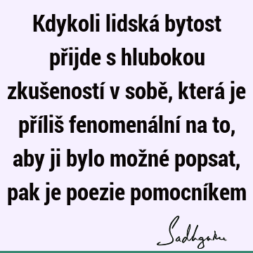 Kdykoli lidská bytost přijde s hlubokou zkušeností v sobě, která je příliš fenomenální na to, aby ji bylo možné popsat, pak je poezie pomocní