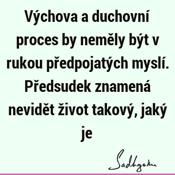 Výchova a duchovní proces by neměly být v rukou předpojatých myslí. Předsudek znamená nevidět život takový, jaký