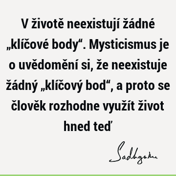 V životě neexistují žádné „klíčové body“. Mysticismus je o uvědomění si, že neexistuje žádný „klíčový bod“, a proto se člověk rozhodne využít život hned teď