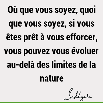 Où que vous soyez, quoi que vous soyez, si vous êtes prêt à vous efforcer, vous pouvez vous évoluer au-delà des limites de la