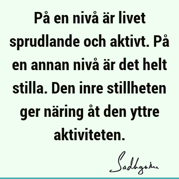 På en nivå är livet sprudlande och aktivt. På en annan nivå är det helt stilla. Den inre stillheten ger näring åt den yttre
