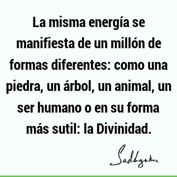 La misma energía se manifiesta de un millón de formas diferentes: como una piedra, un árbol, un animal, un ser humano o en su forma más sutil: la D