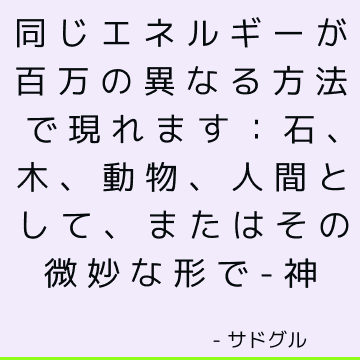 同じエネルギーが百万の異なる方法で現れます：石、木、動物、人間として、またはその微妙な形で-神