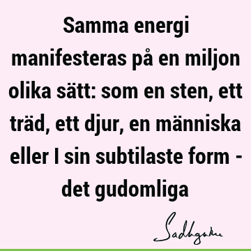 Samma energi manifesteras på en miljon olika sätt: som en sten, ett träd, ett djur, en människa eller i sin subtilaste form - det