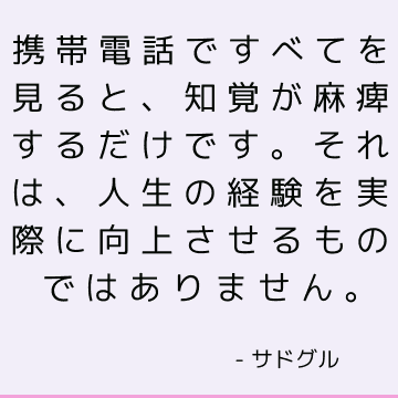 携帯電話ですべてを見ると、知覚が麻痺するだけです。それは、人生の経験を実際に向上させるものではありません。