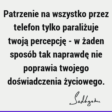 Patrzenie na wszystko przez telefon tylko paraliżuje twoją percepcję - w żaden sposób tak naprawdę nie poprawia twojego doświadczenia ż