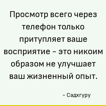 Просмотр всего через телефон только притупляет ваше восприятие - это никоим образом не улучшает ваш жизненный опыт