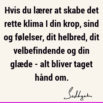 Hvis du lærer at skabe det rette klima i din krop, sind og følelser, dit helbred, dit velbefindende og din glæde - alt bliver taget hånd