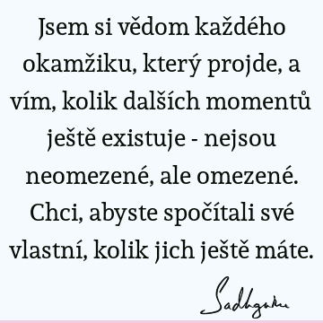 Jsem si vědom každého okamžiku, který projde, a vím, kolik dalších momentů ještě existuje - nejsou neomezené, ale omezené. Chci, abyste spočítali své vlastní,