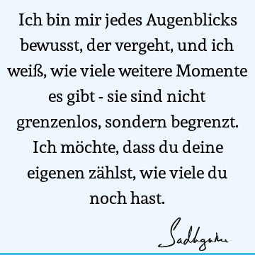 Ich bin mir jedes Augenblicks bewusst, der vergeht, und ich weiß, wie viele weitere Momente es gibt - sie sind nicht grenzenlos, sondern begrenzt. Ich möchte,