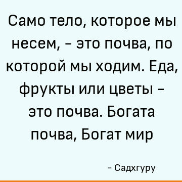 Само тело, которое мы несем, - это почва, по которой мы ходим. Еда, фрукты или цветы - это почва. Богата почва, Богат мир