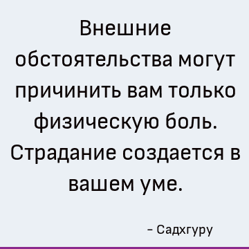 Внешние обстоятельства могут причинить вам только физическую боль. Страдание создается в вашем уме