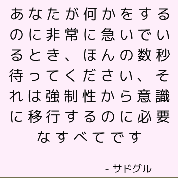 あなたが何かをするのに非常に急いでいるとき、ほんの数秒待ってください、それは強制性から意識に移行するのに必要なすべてです