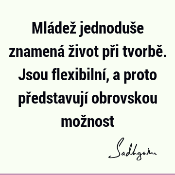 Mládež jednoduše znamená život při tvorbě. Jsou flexibilní, a proto představují obrovskou mož