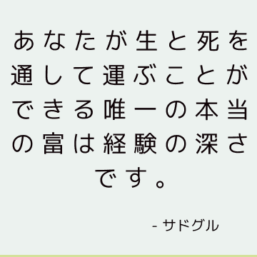 あなたが生と死を通して運ぶことができる唯一の本当の富は経験の深さです。