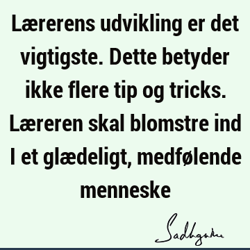 Lærerens udvikling er det vigtigste. Dette betyder ikke flere tip og tricks. Læreren skal blomstre ind i et glædeligt, medfølende