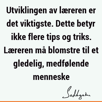 Utviklingen av læreren er det viktigste. Dette betyr ikke flere tips og triks. Læreren må blomstre til et gledelig, medfølende