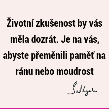 Životní zkušenost by vás měla dozrát. Je na vás, abyste přeměnili paměť na ránu nebo