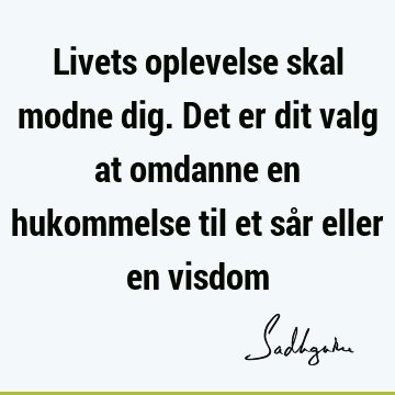 Livets oplevelse skal modne dig. Det er dit valg at omdanne en hukommelse til et sår eller en