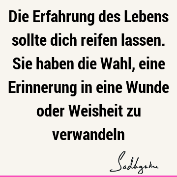 Die Erfahrung des Lebens sollte dich reifen lassen. Sie haben die Wahl, eine Erinnerung in eine Wunde oder Weisheit zu