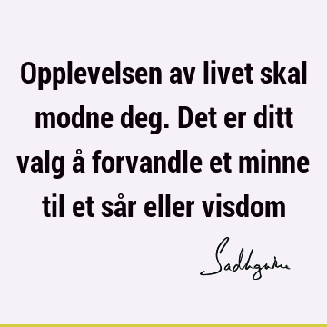 Opplevelsen av livet skal modne deg. Det er ditt valg å forvandle et minne til et sår eller