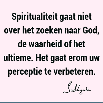 Spiritualiteit gaat niet over het zoeken naar God, de waarheid of het ultieme. Het gaat erom uw perceptie te